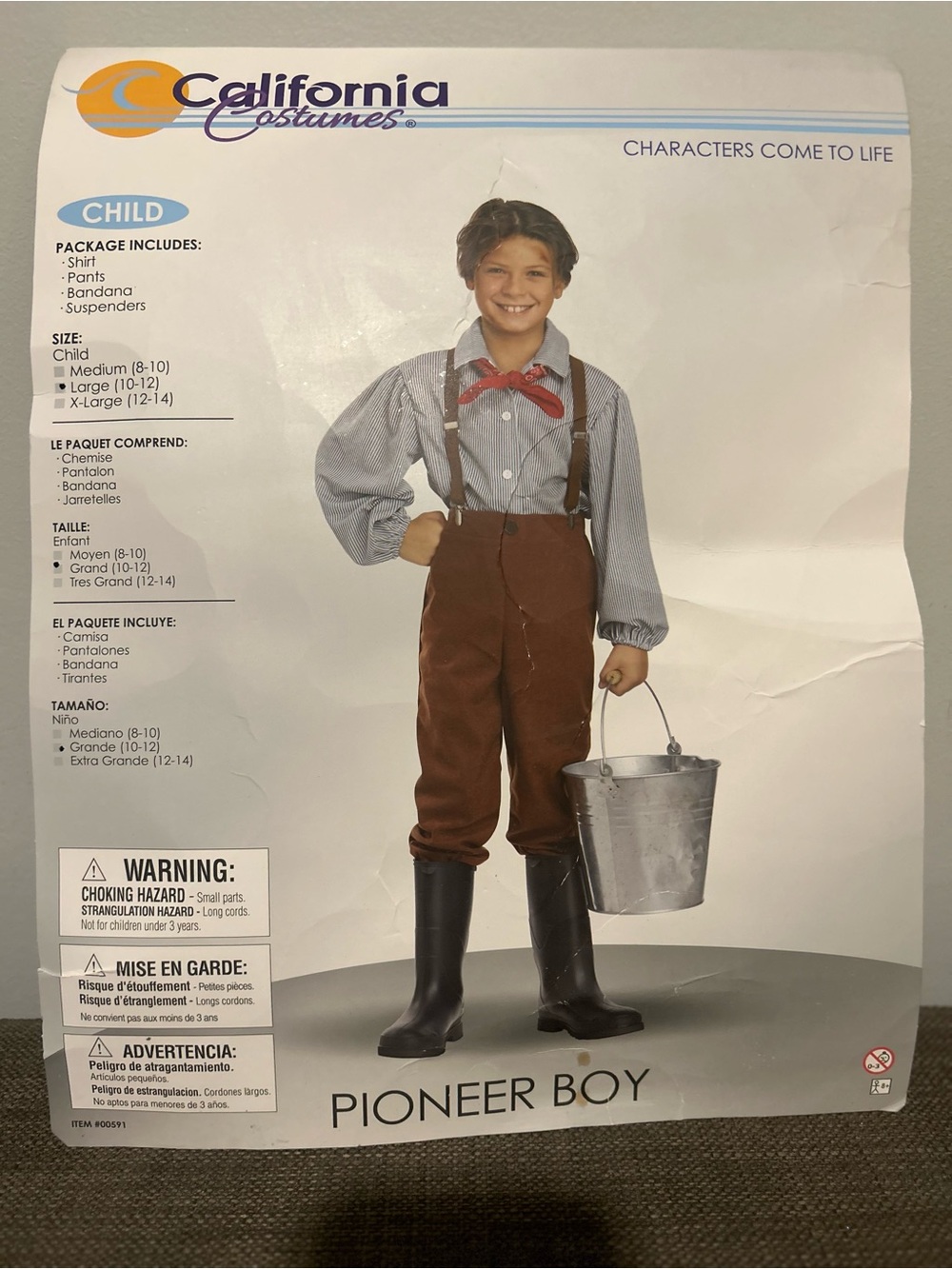 California Costumes Pioneer Boy Suspenders Outfit - Brown, Red, Gray